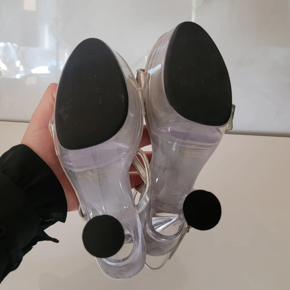 Delicious | Acrylic Platform Anklestrap Silver heels Size 7 - Picture 6 of 11